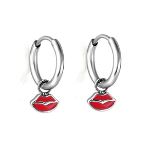 Nuevo Pendientes circulares con labios rojos de 1,6x11mm para mujer