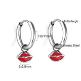 New 1.6x11mm Circle With Red Lips Earrings For Women