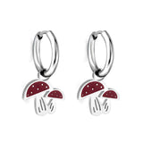 New 1.6x11mm Circle With Red Mushroom Earrings