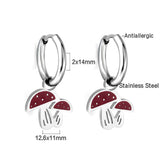 New 1.6x11mm Circle With Red Mushroom Earrings