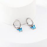 New 1.6x11mm Circle With Blue Butterfly Earrings