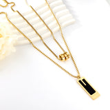 Three Round Hollow Pendants + Rectangular With Black Drop Oil Double Chain Necklace