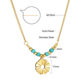 New Round Cutout Bump Uneven Accessory with Four Green Pine Flower Beads Necklace