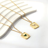 Square plaque set with green/white heart-shaped zirconia