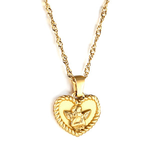 Collier pendentif coeur bébé ange gravé