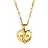 Engraved Angel Baby Heart Pendant Necklace