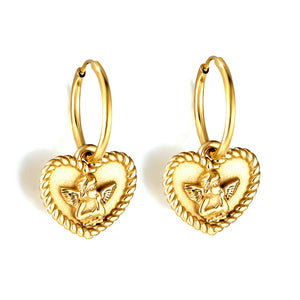 Engraved angel baby heart earrings