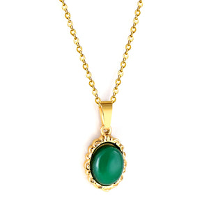 Collier pendentif pierre précieuse verte plaqué or 18 carats