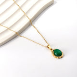 18K gold plated green gemstone pendant necklace