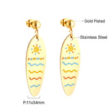 Stainless Steel Half Bead With Oval Sunshine Sea Mixed Color Earrings