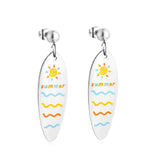 Demi-perle en acier inoxydable avec boucles d'oreilles ovales Sunshine Sea de couleurs mélangées