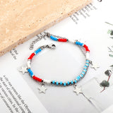 Mixed Color Bead Chain+5 Star Double Bracelet