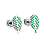 Stainless Steel 18K Gold Plated Leaf Green Cut Stud Earrings