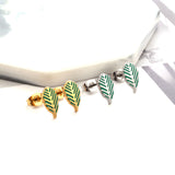 Stainless Steel 18K Gold Plated Leaf Green Cut Stud Earrings