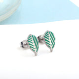 Stainless Steel 18K Gold Plated Leaf Green Cut Stud Earrings