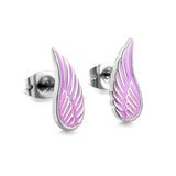 Aretes de acero inoxidable con alas de ángel de talla morada