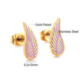 Stainless Steel Angel Wings Purple Cut Stud Earrings