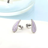 Stainless Steel Angel Wings Purple Cut Stud Earrings