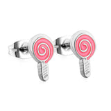 Stainless Steel Lollipop Rose Red Cut Stud Earrings