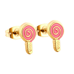 Stainless Steel Lollipop Rose Red Cut Stud Earrings