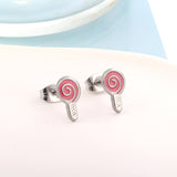 Stainless Steel Lollipop Rose Red Cut Stud Earrings