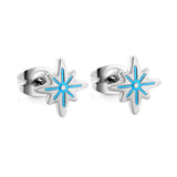 Stainless Steel Lucky Star Blue Cut Stud Earrings