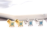 Aretes de acero inoxidable con forma de estrella de la suerte y talla azul