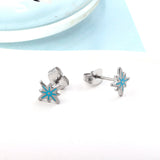 Aretes de acero inoxidable con forma de estrella de la suerte y talla azul