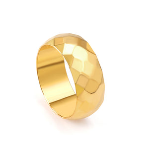 18K Gold Plated Rings Classic Flat Wide Hammer Ring Unisex