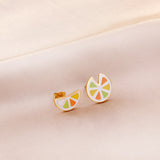 Boucles D'Oreilles Puces En Forme De Citron Multicolore Plaqué Or 18 Carats