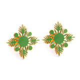 Stainless Steel Green Snowflake Stud Earrings