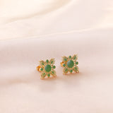 Stainless Steel Green Snowflake Stud Earrings