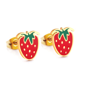 Boucles d'oreilles à la mode en forme de fraise en acier inoxydable