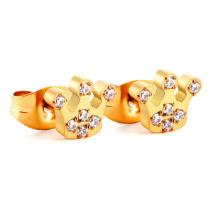 Stainless Steel Crown Shape with Diamonds Stud Earrings