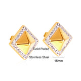 Square Awl With White Diamonds Stud Earrings