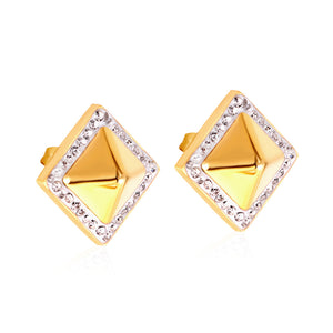 Square Awl With White Diamonds Stud Earrings