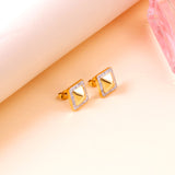 Square Awl With White Diamonds Stud Earrings