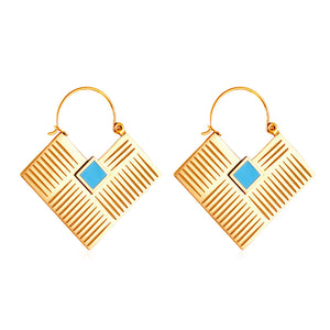 2022 Fashion Square Lake Blue Drop Oil Earrings