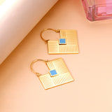 2022 Fashion Square Lake Blue Drop Oil Earrings