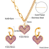 Conjunto de joyería en forma de corazón de perlas blancas de mezcla morada