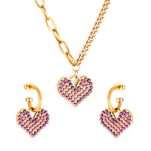 Conjunto de joyería en forma de corazón de perlas blancas de mezcla morada