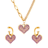 Conjunto de joyería en forma de corazón de perlas blancas de mezcla morada