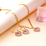 Conjunto de joyería en forma de corazón de perlas blancas de mezcla morada