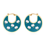 Unique Trendy Woman's Hoops Earrings Blue Acrylic Green Purple Earrings Hyperbole Jewelry Floral Circles Earrings