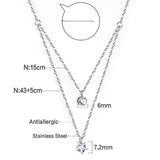 ASON Double Chains Star Fishtail Pendant Necklace with Cubic Zirconia Stainless Steel Necklace for Women Trendy Jewellry