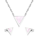 ASON Children Triangle Pendant Necklace Stainless Steel Small Stud Earrings Shell Jewelry Sets Party For Girl Women Fashion