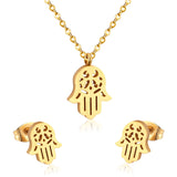 ASON Stainless Steel Gold Color Jewelry Sets Hand Shape Pendant Necklace Earrings Jewelry Sets for Women Girl Party Girls