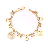 Pulseras de cadena de oro con dijes de corazón de árbol, pulsera de acero inoxidable para mujer/niña, pulseras de joyería de árboles redondos 