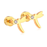 ASON Stainless Steel Dragonfly Cubic Zirconia Screw Stud Earring Classic Style Gold Color Christmas Earring Female Party