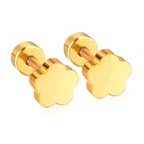 ASON Flower Screw Stud Earrings Newest Trendy Style Gold Color Stainless Steel Dangler for Women/Girl Accessories Mujer